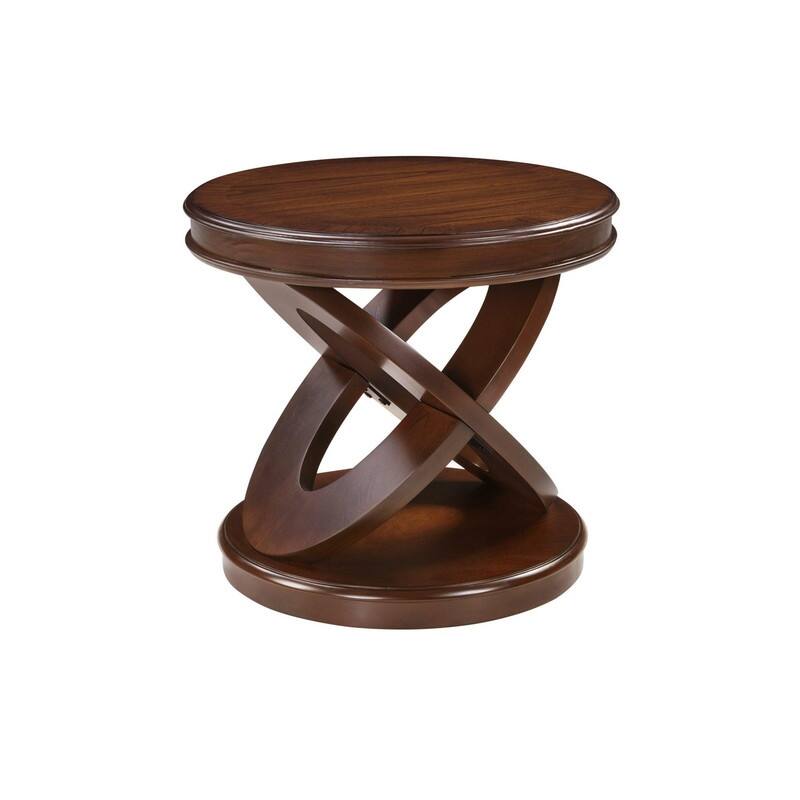 Retro Round Solid Wood End Table with X-Shape Base for Living Room Use