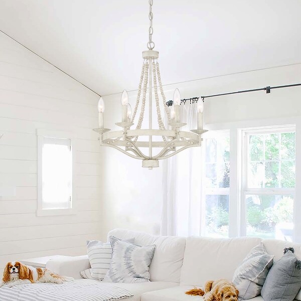 Acroma Cauhu 6 Light Entryway Farmhouse Coastal Beaded Chandelier N A Ivory Wash N A
