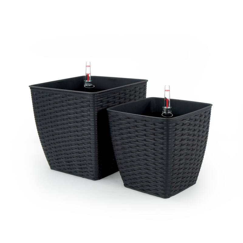 DTY Signature Square Wicker Planters - Espresso - 10.2 in & 12.6 in