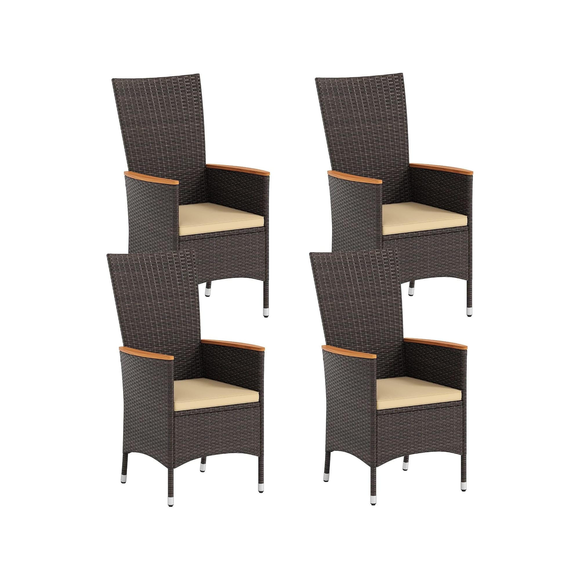 High Back Rattan Patio Dining Chairs Set of 2/4 with Wood Armrests