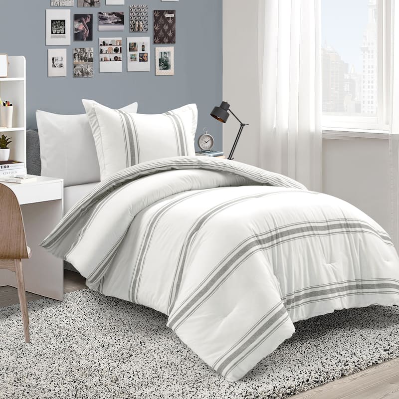 Lush Decor Farmhouse Stripe Reversible Cotton 2 Piece Comforter Set - Dark Grey