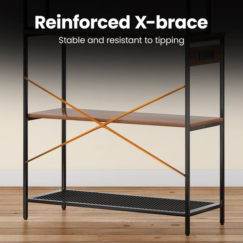 Large 5-Tier Bakers Rack with Electrical Outlets, 39 Inch Microwave Stand & Coffee Bar, Kitchen Storage Shelf for Home