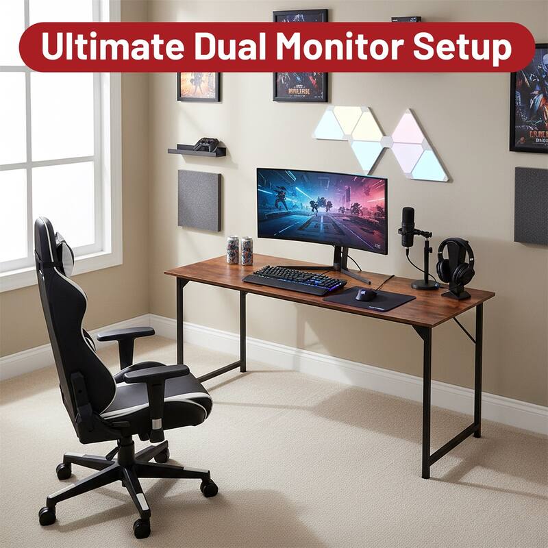 Computer Desk, 40-63 Inch Home Office Desk, Gaming Writing Work from Home Study Desk, Large Legroom, Sturdy Metal Frame