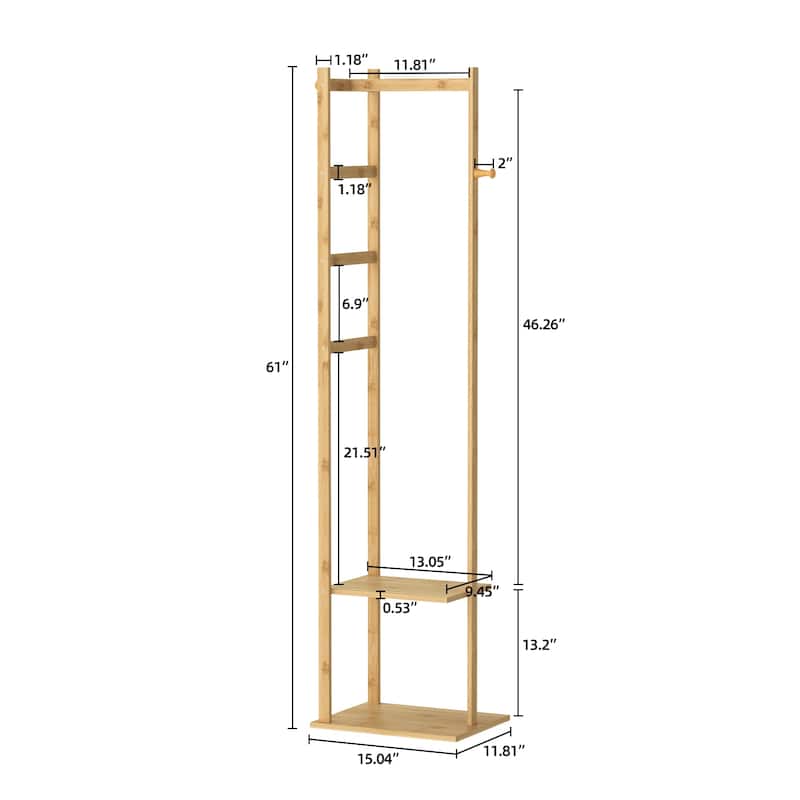 15" Wide Solid Wood Freestanding Coat Rack with Storage - Bamboo Color