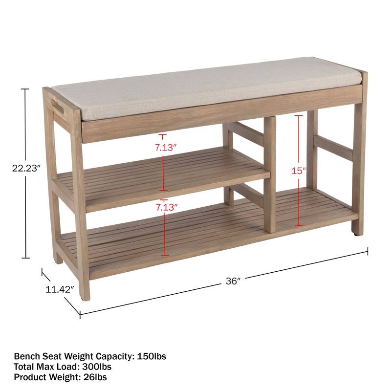 Lavish Home 3-Tier Shoe Bench with Cushioned Seat for Entryway