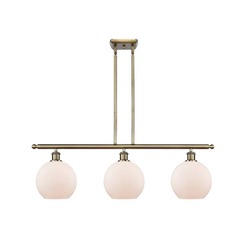 Innovations Lighting Athens 3 Light 36" Island Light - 8" Shade - Antique Brass/Matte White