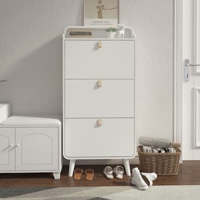Double layer Storage Design Shoe Cabinet With 3 Drawers, Shoe Storage Cabinet for Entryway, Outdoor, White Finish