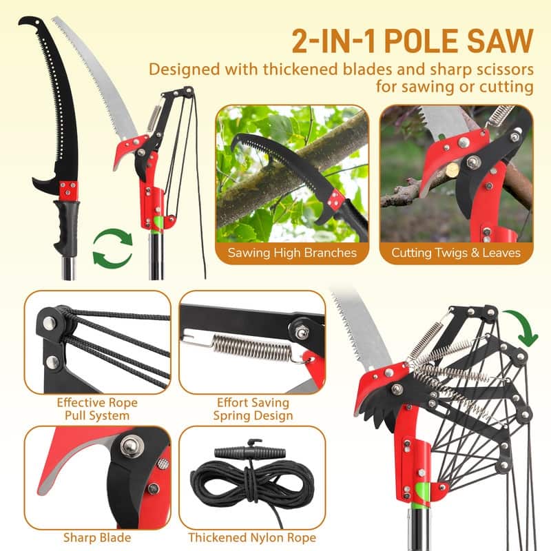 Light-weight Long-handle Manual Pole Saw Tree Trimmer - 318.9*14.2*1.2 inch