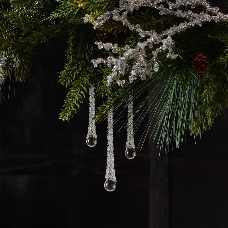 Beaded Icicle Drop Glass Christmas Ornaments - 6.25" - Clear -12ct
