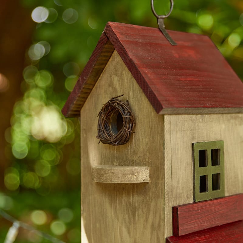 Glitzhome 14.25"H Solid Wood Cottage Decorative Garden Birdhouse - 6.75''L X 5.50''W X 14.25''H