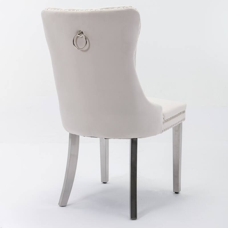Set of 2 Contemporary High-End Tufted Upholstered Dining Chair with Nailhead & Stainless Steel Legs