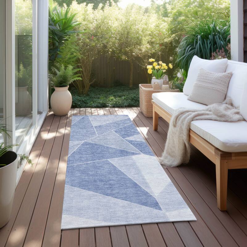 Machine Washable Indoor/ Outdoor Chantille Modern Mosaic Rug