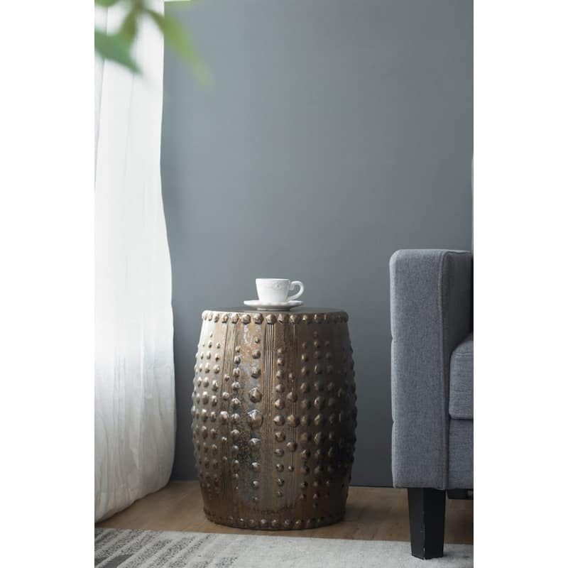 Weathered Style Ceramic Garden Stool - 18" - Bronze