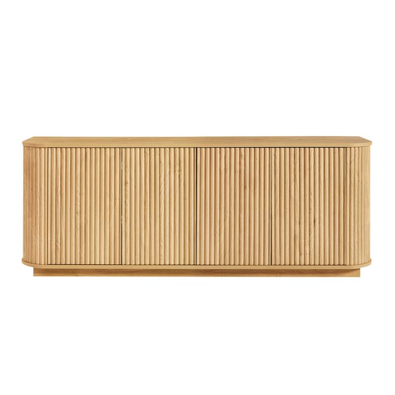 64" Sideboard Buffet Cabinet with Storage, Wood Fluted Storage Cabinet with Adjustable Shelves for Kitchen Living Room