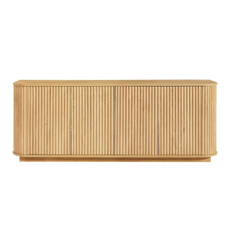 Sideboard Storage Cabinet Tv Stand With Wave Pattern Buffet Cabinet Wooden Vertical Striped Cabinet