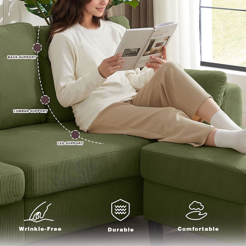 101"Corduroy 3 Piece Living Room Set Including 4 Seater Sofa ,2 Storage Ottoman and Chair