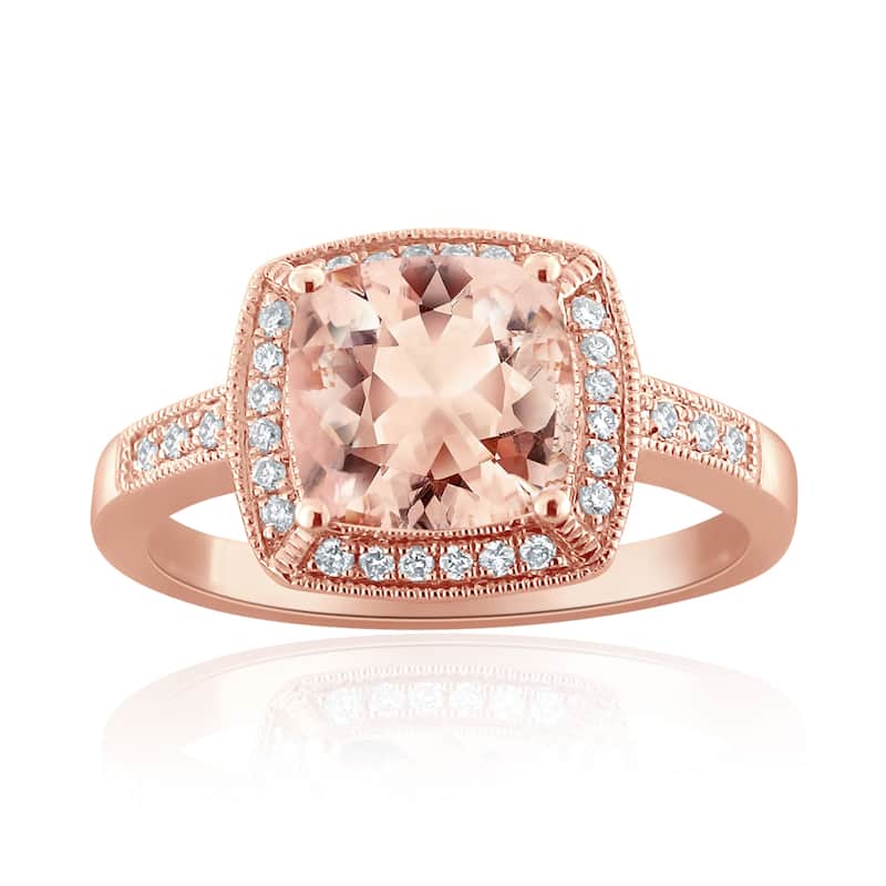 Auriya Vintage 2ct Cushion-cut Morganite 1/6ctw Halo Diamond Engagement Ring 10K Rose Gold