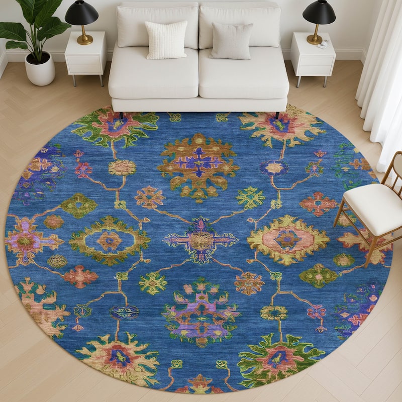 Premium Washable Super Soft Boho Traditional Mayfield Rug - Blue - 8' x 8'