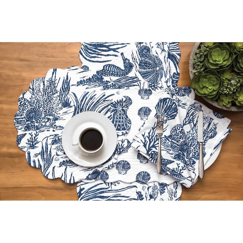 20" x 20" Reef Shores Napkin Set of 6 Blue and White Pattern Coastal Nautical Beach Themed Cotton Machine Washable - 20" x 20"