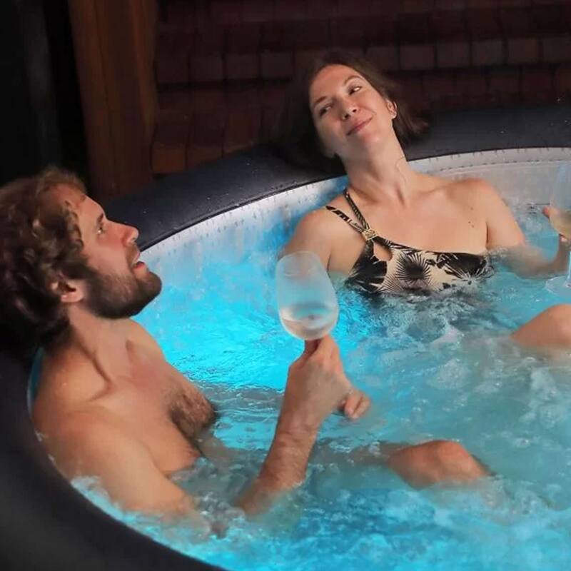 MSpa Round Inflatable Bubble Spa, 4 to 6 Person Hot Tub with LED Lights, Aurora - 73.9
