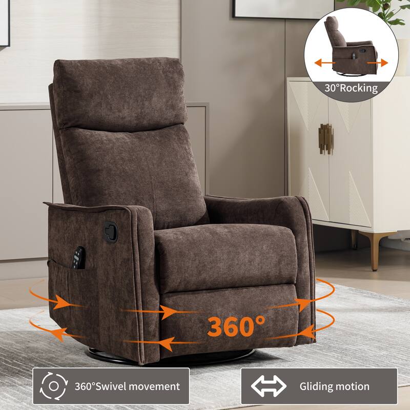 Roomfitters Swivel Rocker Recliner Chair, Manual Fabric Massage Armchair with Heat and 360-Degree Motion, Living Room