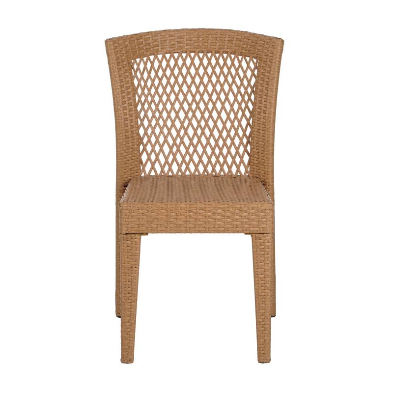 Roomfitters Set of 2 Stackable Outdoor Dining Chairs, Diamond-Mesh PE Wicker with Iron Frame