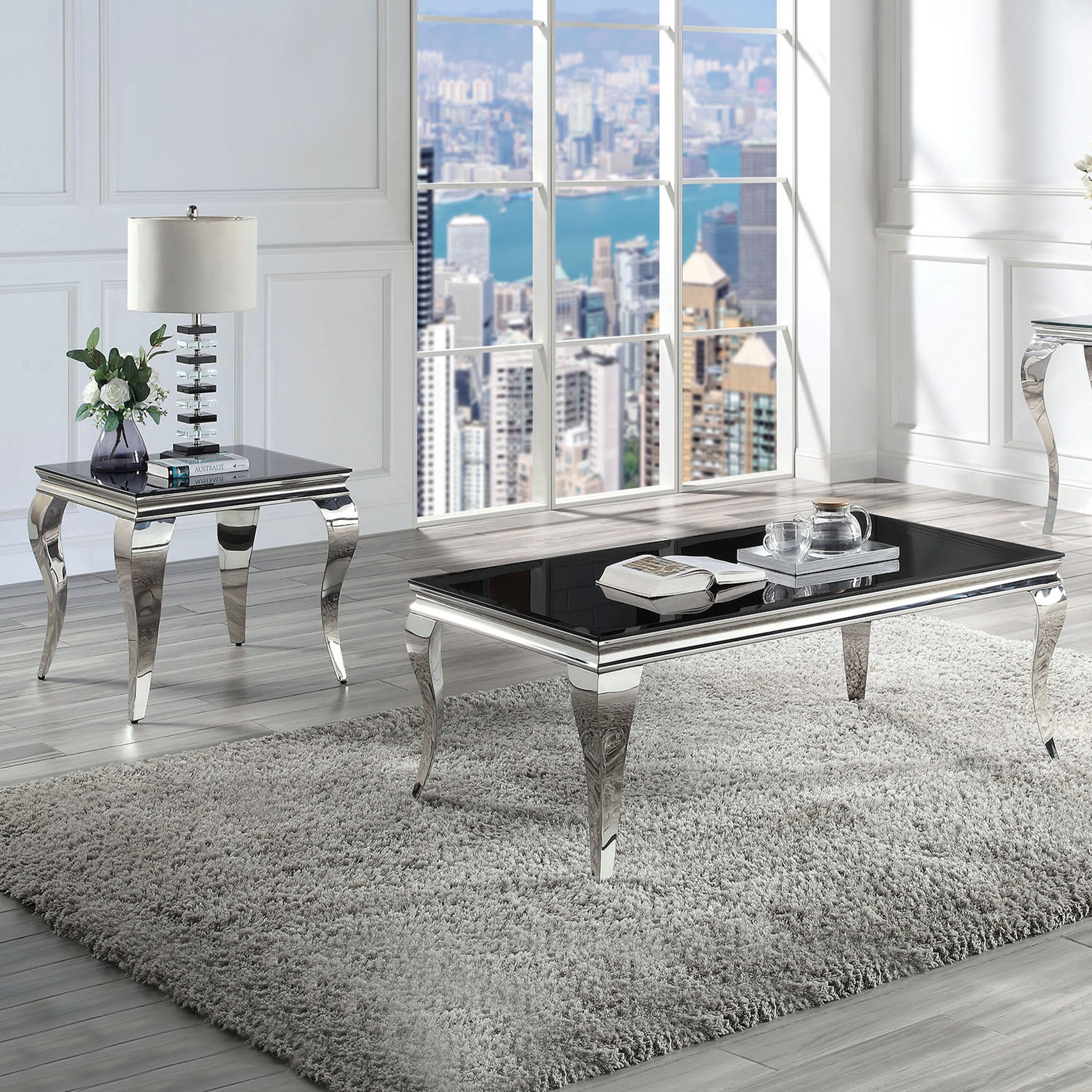 Furniture of America Kiermeyer Contemporary Glass 2-Piece Coffee Table Set