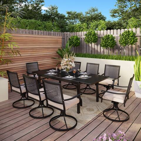 7/9-Piece Metal E-coating Patio Dining Set of 6 Swivle Chairs and 1 Metal Framed ExtendableTable