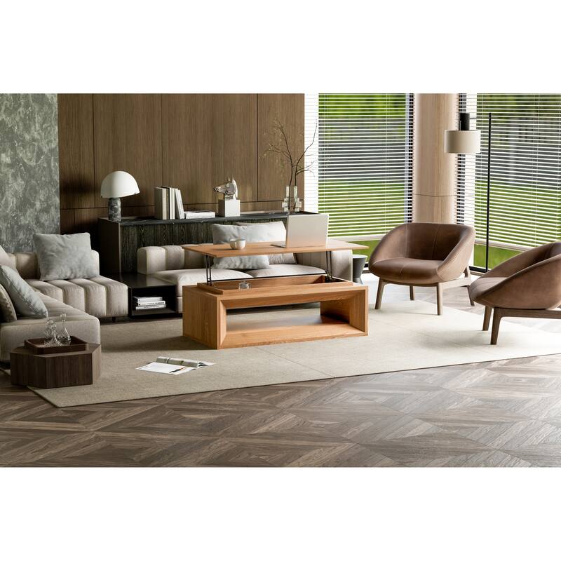 43.3" Lift Top Rectangle Coffee Table with Storage, Coffee Table with Floating Tabletop, Convertible Rising Tabletop