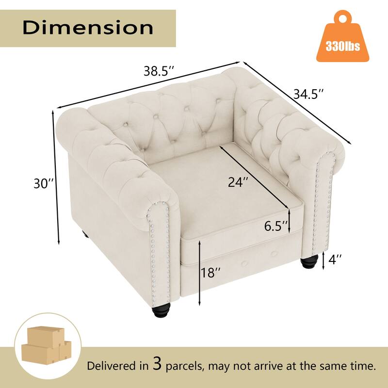Classic Tufted Velvet Upholstered Chesterfield Club Chair and Sofa 2 Pieces with Nailhead for Living Room by Morden Fort