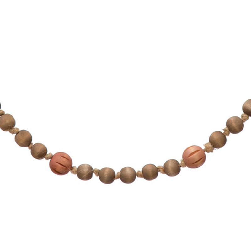 Paulownia Wood Bead Garland with Jingle Bells and Jute Tassels