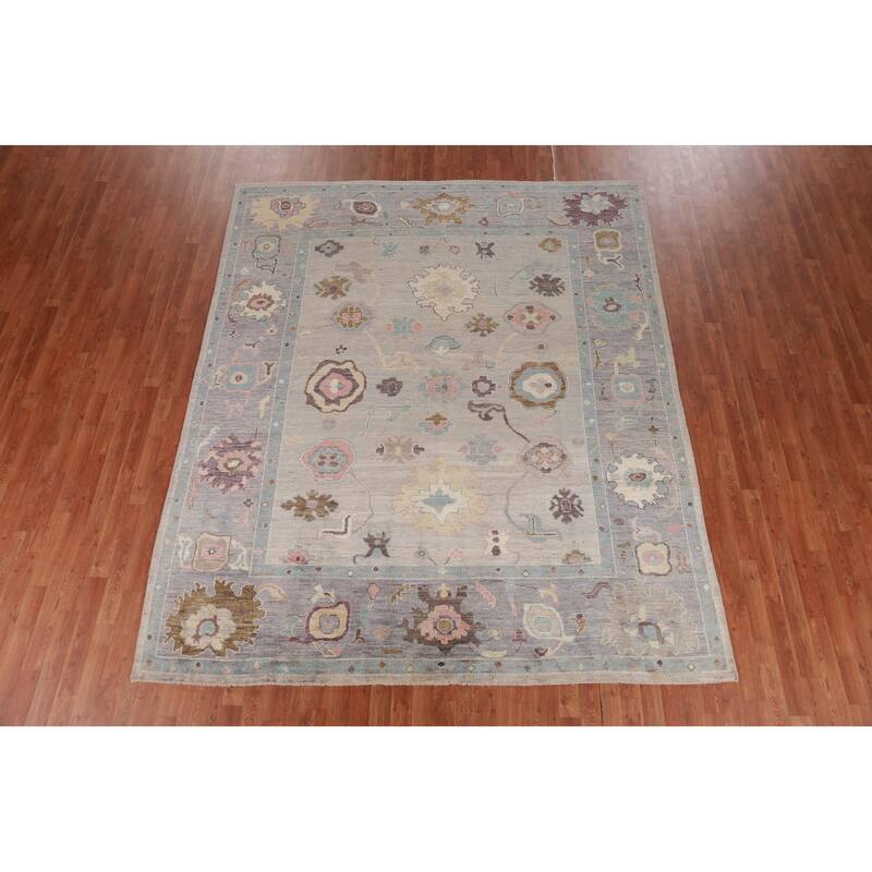 Hand Knotted Oriental 100% Wool Carpet Transitional All-Over Beige & Ivories Oushak Area Rug - 9' 9'' X 8' 1''
