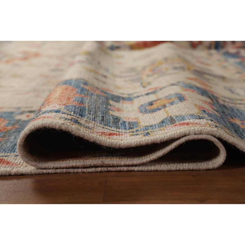 Hand Knotted Oriental 100% Wool Carpet Transitional All-Over Beige & Ivories Oushak Area Rug - 9' 9'' X 8' 1''
