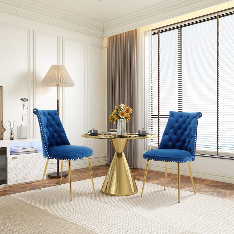 Clihome Modern Velvet Upholstered Featured Dining Chairs (Set of 2) - Navy