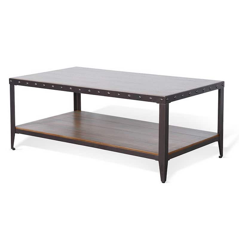 Ayka Coffee Table w Shelf, Nailhead Accent, 48 Inch Rectangular Brown