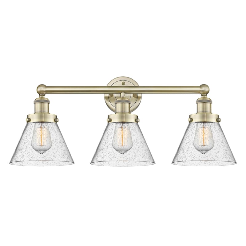 Innovations Lighting 616-3W-10-25 Cone Vanity Cone 3 Light 25" Wide - Antique Brass / Seedy / Multi-Colored