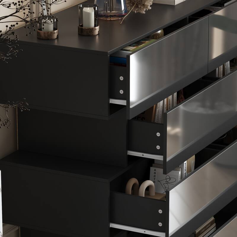 Sleek High Gloss White Eight-Drawer Dresser, Storage Unit Chest