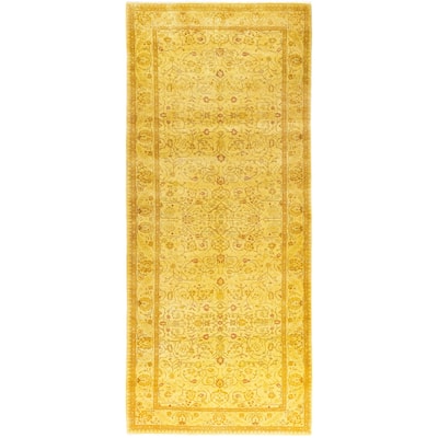 Overdyed One-of-a-Kind Hand-Knotted Area Rug - Yellow - 4' 3" x 9' 10"
