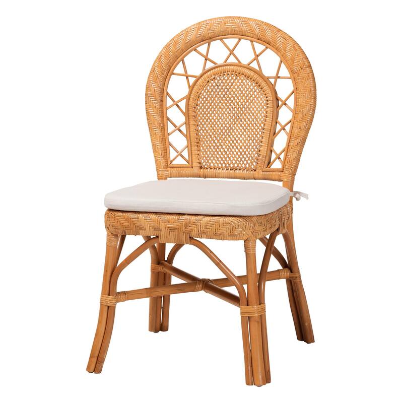 Adam Natural Rattan Dining Chair with Curved Backrest and Removable Cushion - Handwoven Wicker Accent Chair for Dining Room - Light Honey