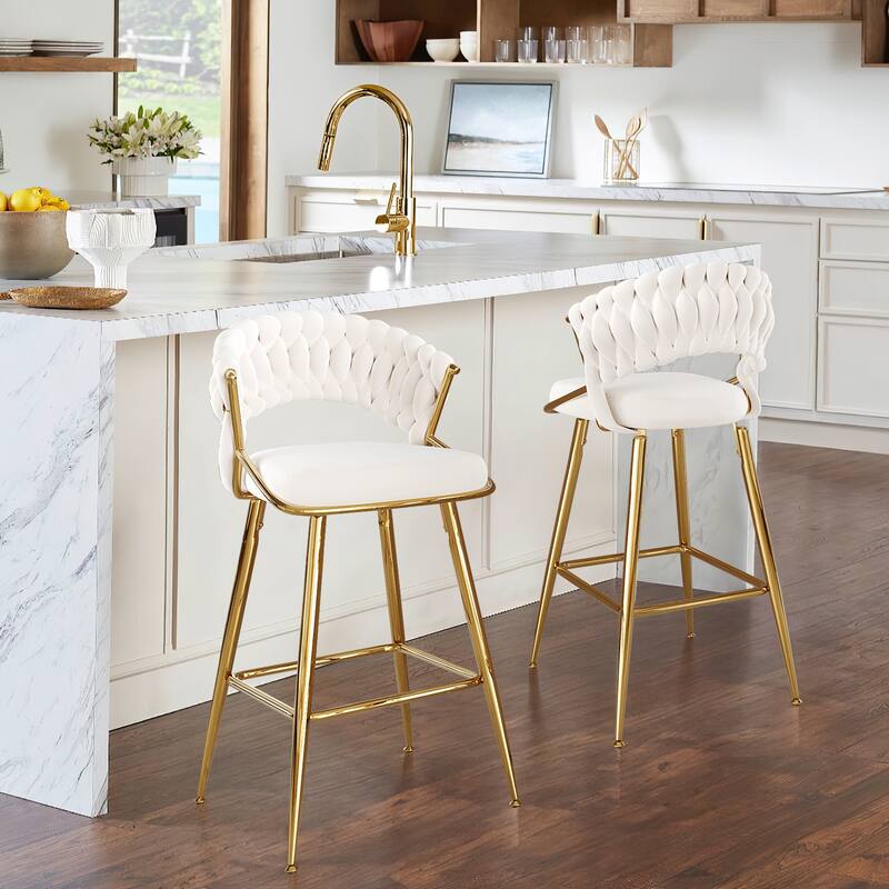 25.2" Modern Velvet Counter Stool with Gold Accents, Ergonomic Design & Plush Seat for Kitchen Island & Bar - Beige