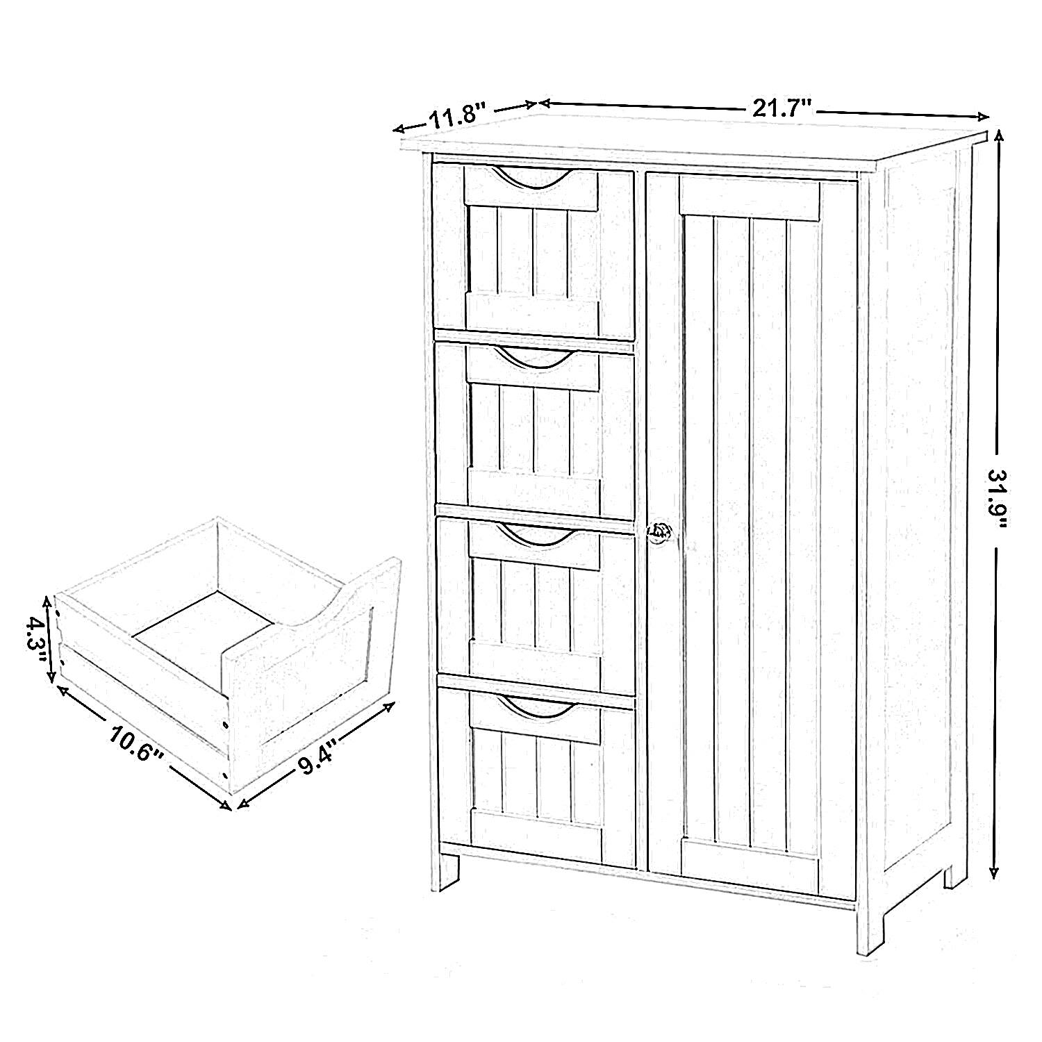 White Bathroom Storage with Adjustable Shelf and Drawers Bed