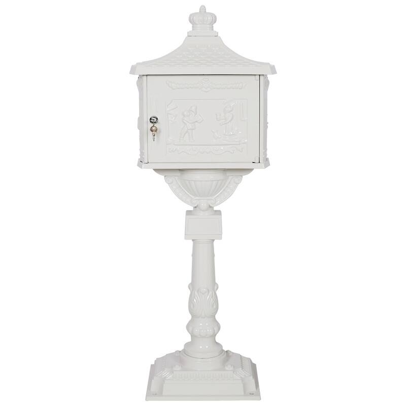 Retro Mid-century Aluminum Cast Mailbox with Post and Keys, Locking Residential Rust-Proof Security Postal Mailboxes
