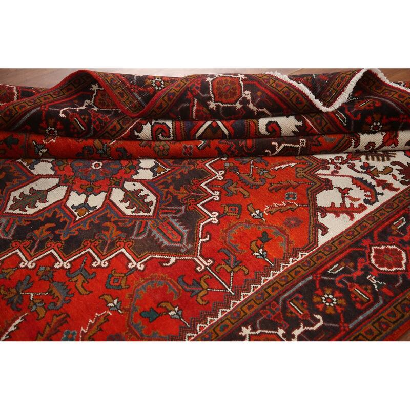 Hand Knotted Oriental 100% Wool Carpet Traditional Medallion Red Heriz Area Rug - 9' 8'' X 6' 7''