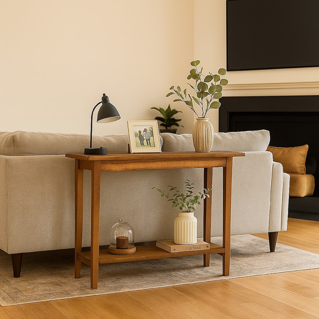 Duro Sofa Console Table with Open Shelf, Reclaimed Wood, Antique Brown