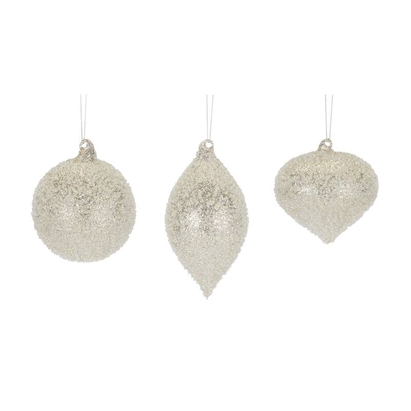 Beaded Glass Drop Christmas Ornaments - 6.5” - Silver - 6ct