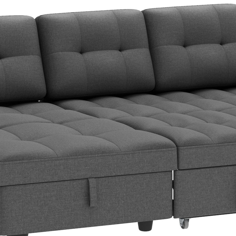 Moasis 2-in-1 Convertible Sleeper Linen Sofa Bed Folding Futon Couch with Pullout Bed Multifunctional Sofa