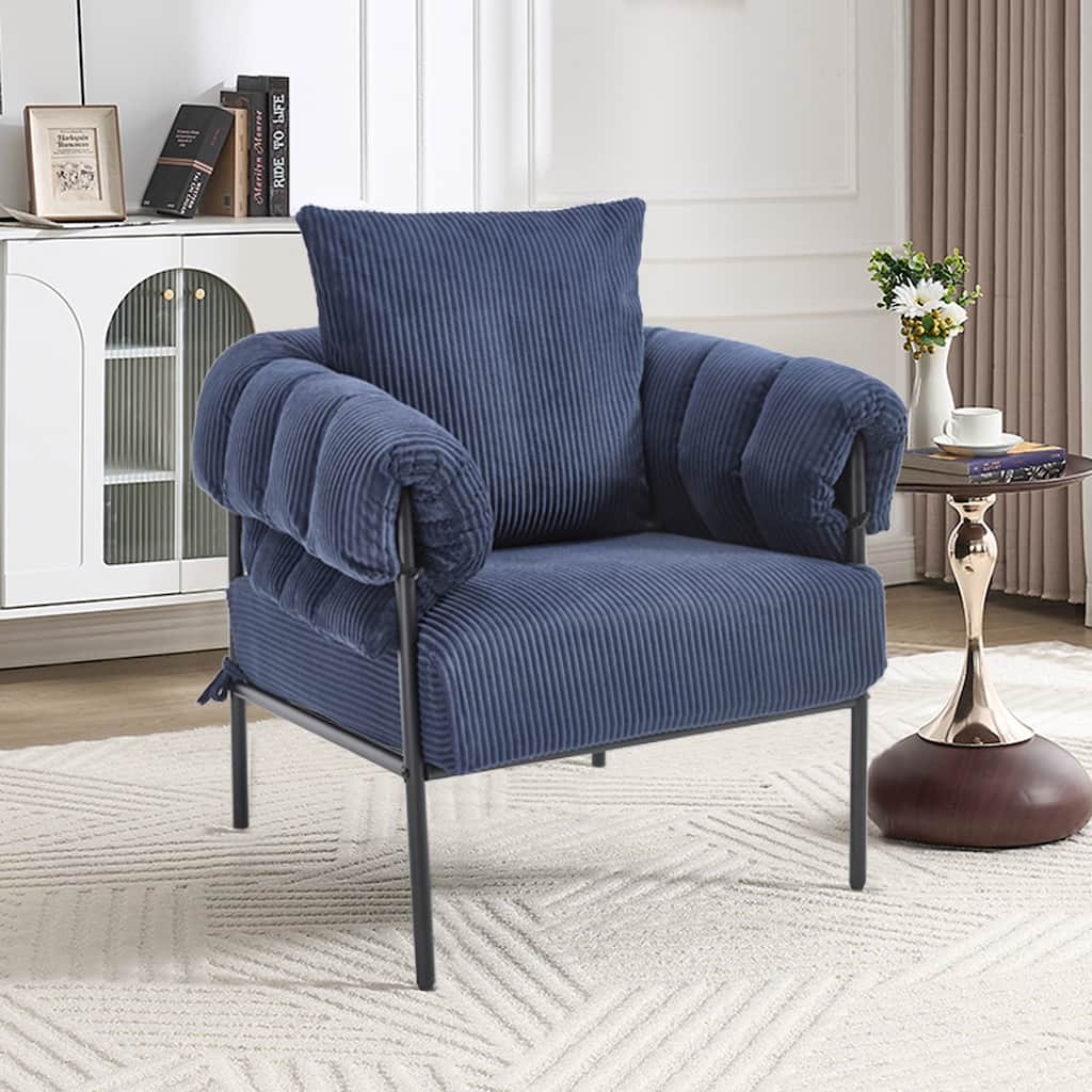Simple Side Chair Dark Blue Office Chair Coffee Chair with Metal Legs, Padded Chair Reception Chair