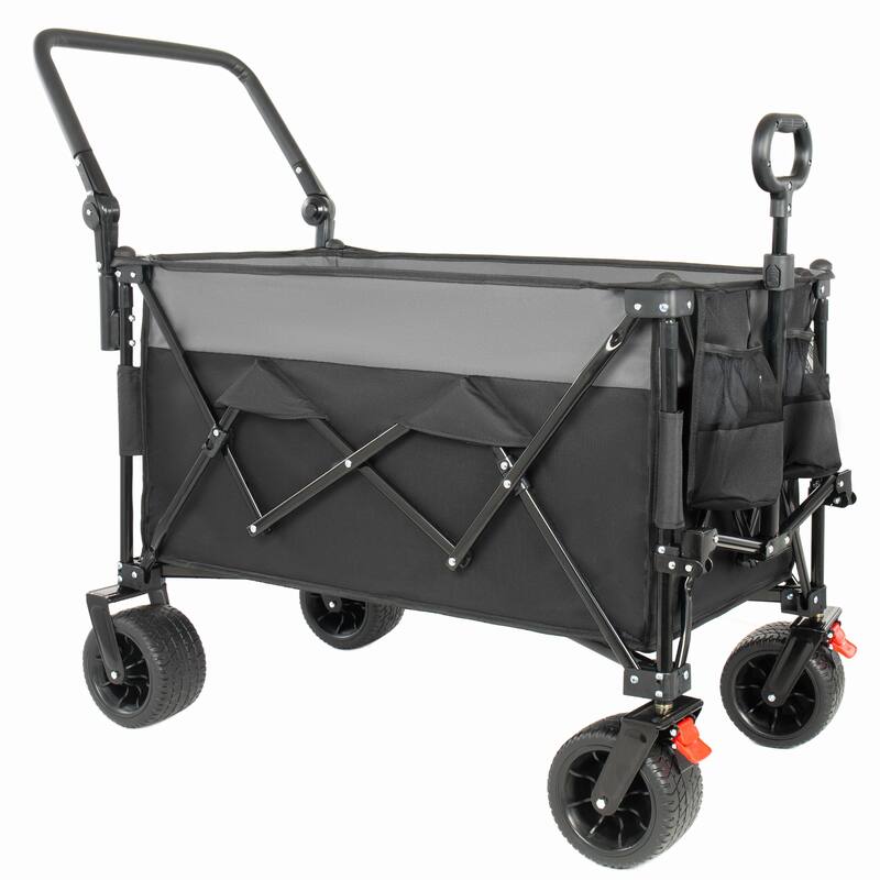 Multi-Functional Push-Pull Folding Wagon Cart with Rotating Handle & Canopy,7"x4"All-Terrain Wheels & Brakes,300L Large Capacity