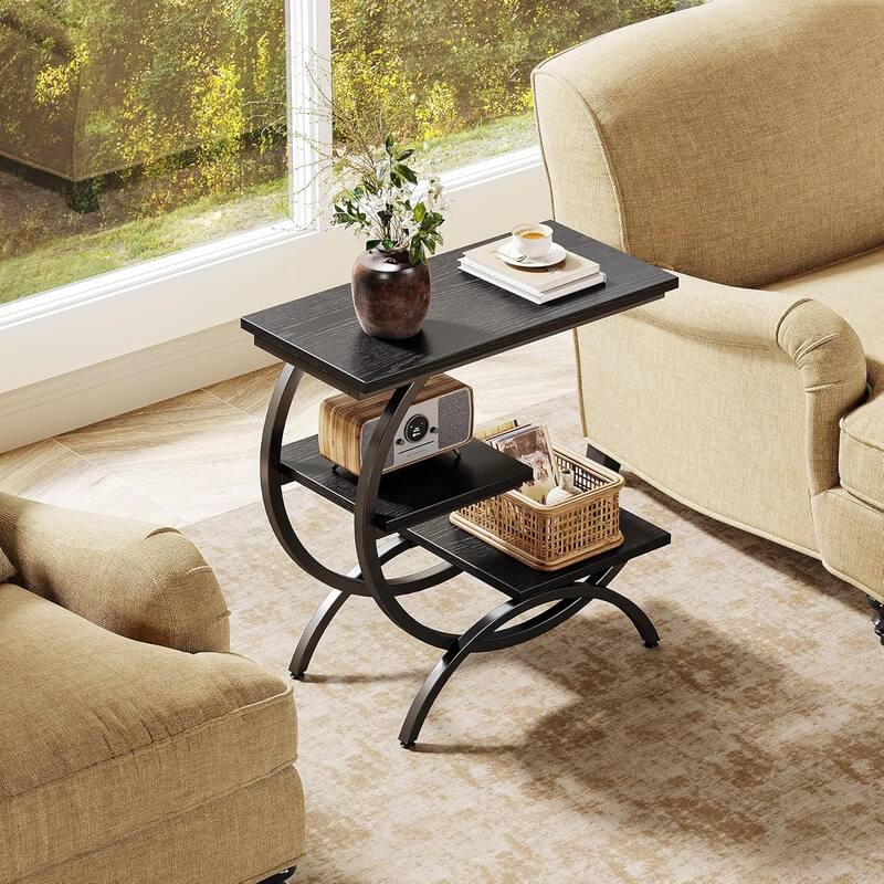 C-Shaped End Table, 3-Tier Small Side Table