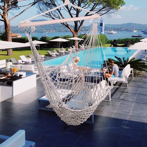 slide 1 of 8, 2pcs Cotton Hanging Rope Air/Sky Chair Swing Beige - White